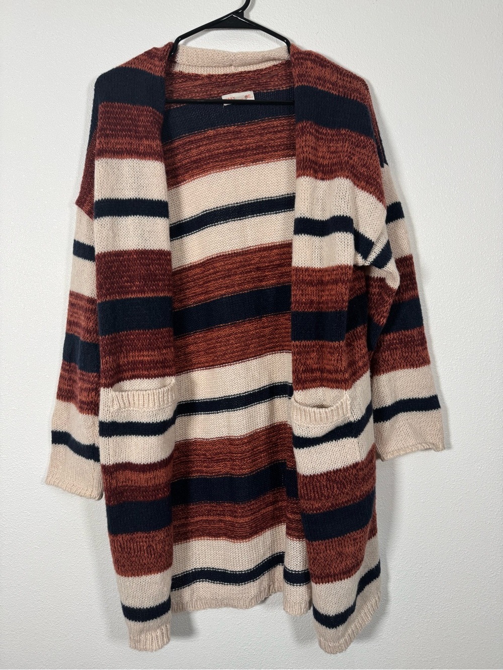 Knox Rose Striped Open Cardigan in Cream, Rust & Black